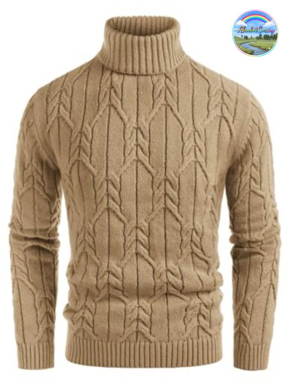 Men's Turtleneck Cable Knit Sweater Long Sleeve Heavyweight Pullover